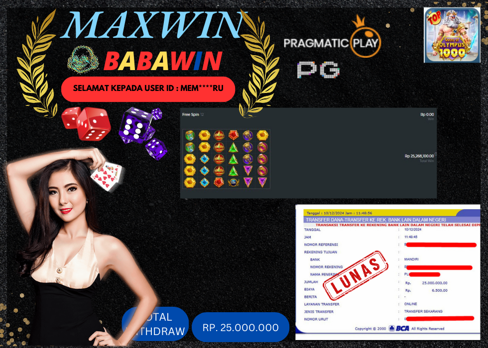 BABAWIN JACKPOT SLOT GATES OF OLYMPUS 1000 Rp. 25.000.000,- LUNAS